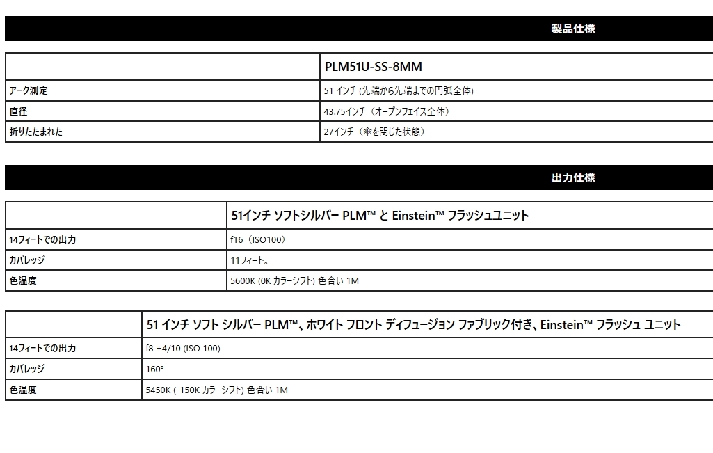 プロ用　大型アンブレラ　Paul C. Buff　51インチ　PLM51U-SS-8MM ？?。ㄖ睆饯坤燃s110cm）