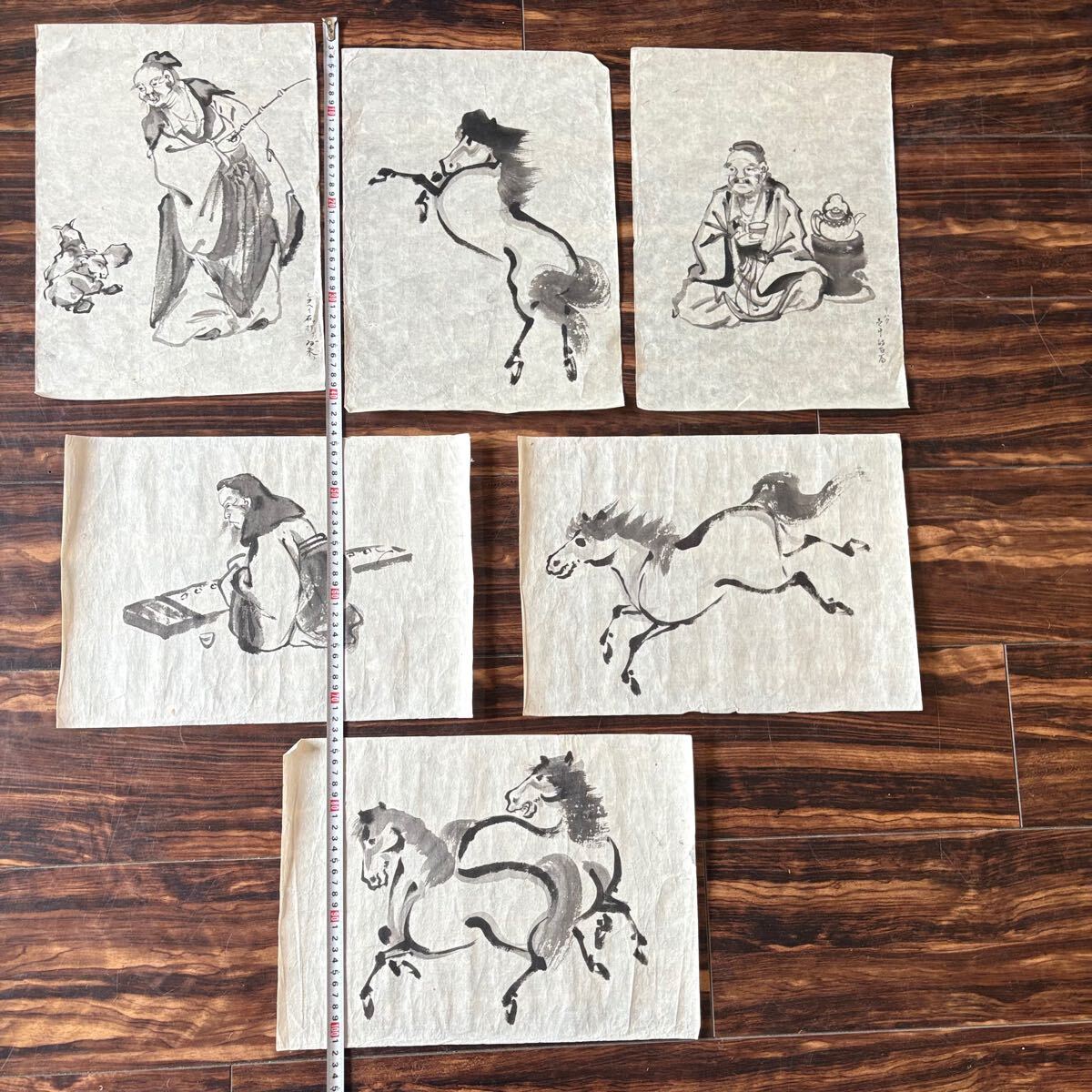 模写 墨絵 肉筆紙本 まくり 水墨画 人物 馬 A-12(水墨画)|売買 模写 墨絵 肉筆紙本 まくり 水墨画 人物 馬 A-12(水墨画)|売買