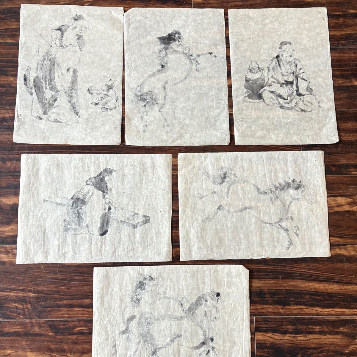 模写 墨絵 肉筆紙本 まくり 水墨画 人物 馬 A-12(水墨画)|売買 模写 墨絵 肉筆紙本 まくり 水墨画 人物 馬 A-12(水墨画)|売買