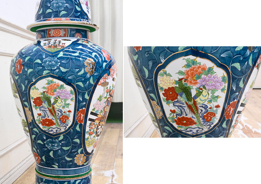 QZ07 美品 大型 有田焼 金龍釜 博山 沈香壺 沈香壷 花鳥 花瓶