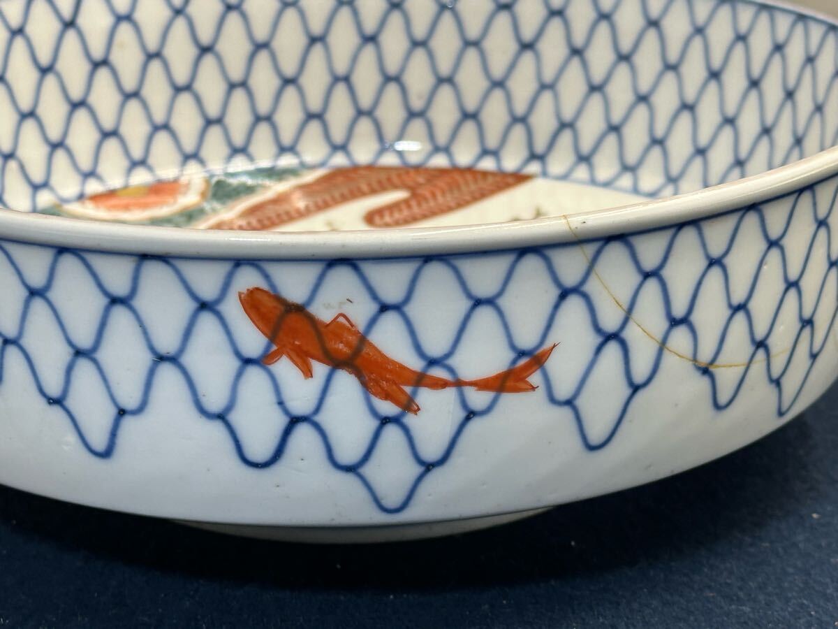 伊万里焼 古伊万里 浅鉢/中鉢セット 網手金魚紋 金彩色絵 梅花 伊万里焼 古伊万里 浅鉢/中鉢セット 網手金魚紋 金彩色絵 梅花
