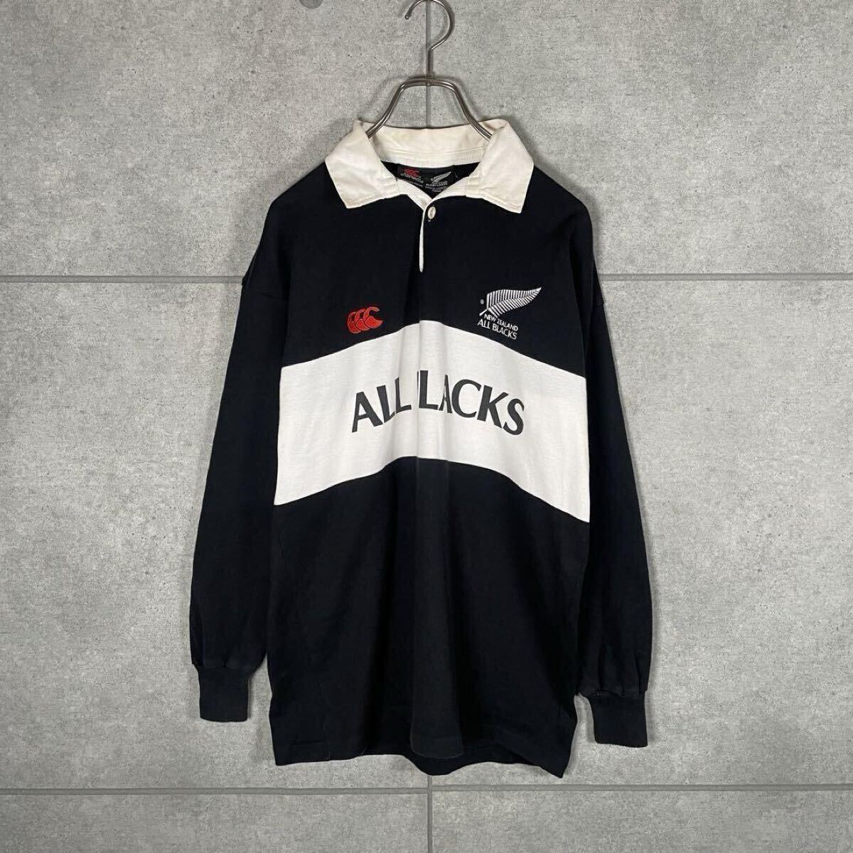 古着]CANTERBURY 長袖 ラガーシャツ オールブラックス 刺繍 90s