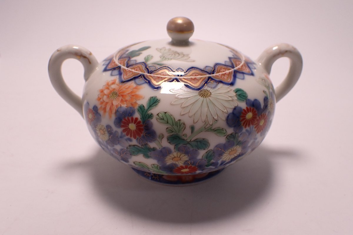 032601 オールド香蘭社 色絵花図 シュガーポット 蓋物 032601 オールド香蘭社 色絵花図 シュガーポット 蓋物