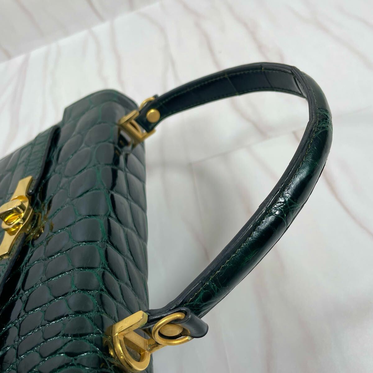 クロコダイル クロコ シャイニング加工 ハンドバッグ ショルダー クロコダイル クロコ シャイニング加工 ハンドバッグ ショルダー