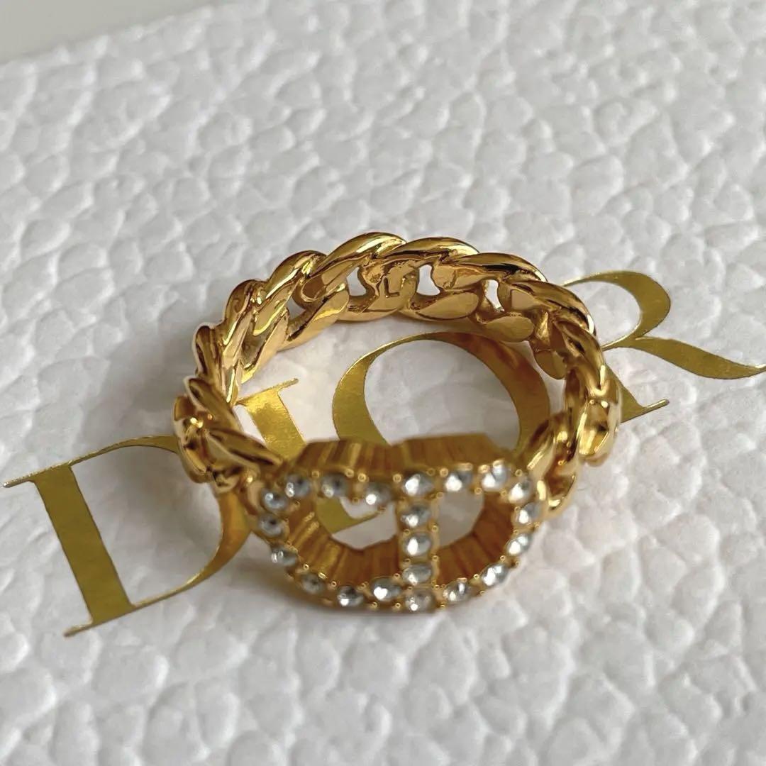 【極美品★箱付き】DIOR クリスチャンディオール CLAIR D LUNE クレールディーリュヌ リング 指輪 スターチェーン 星 ゴールド Lサイズ