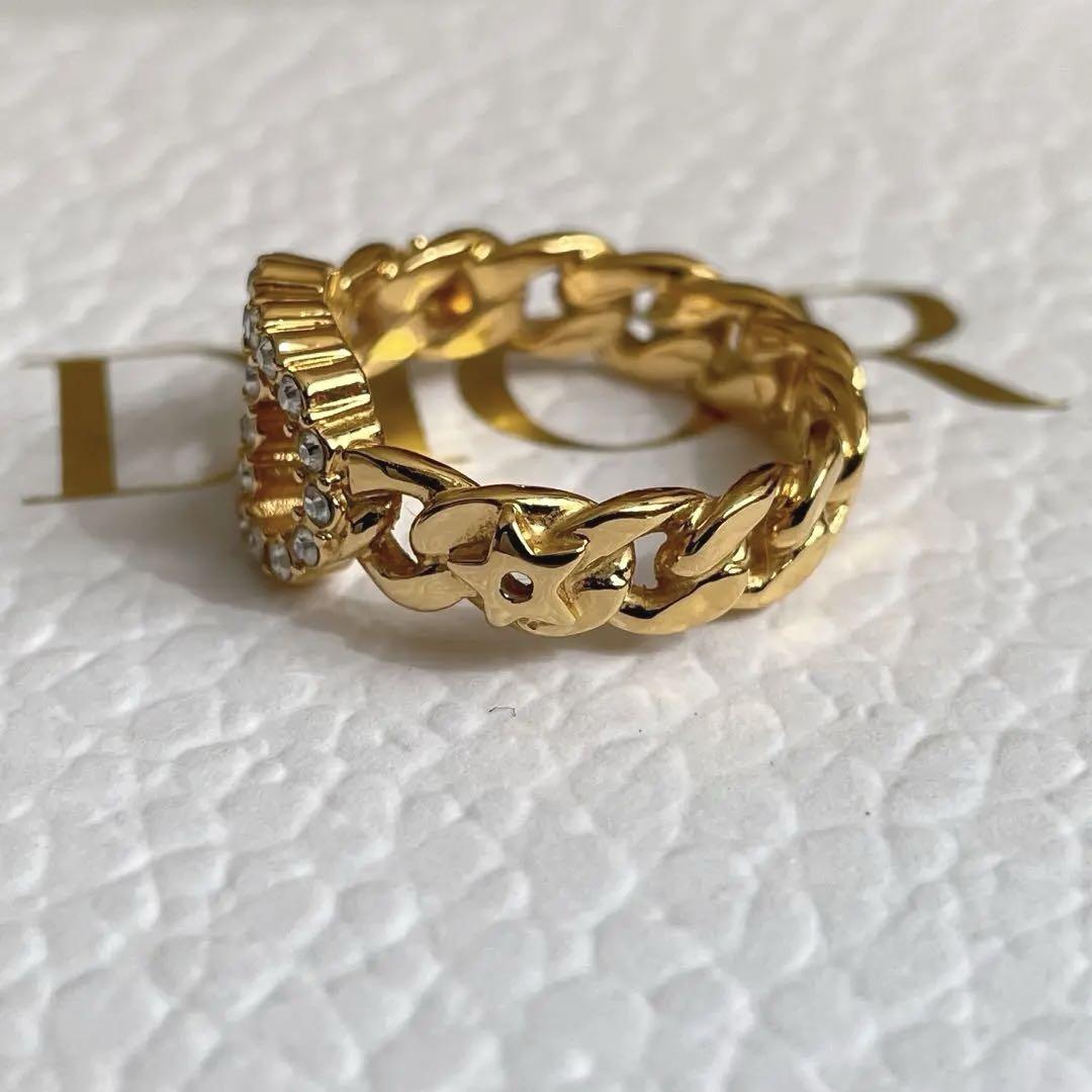 【極美品★箱付き】DIOR クリスチャンディオール CLAIR D LUNE クレールディーリュヌ リング 指輪 スターチェーン 星 ゴールド Lサイズ