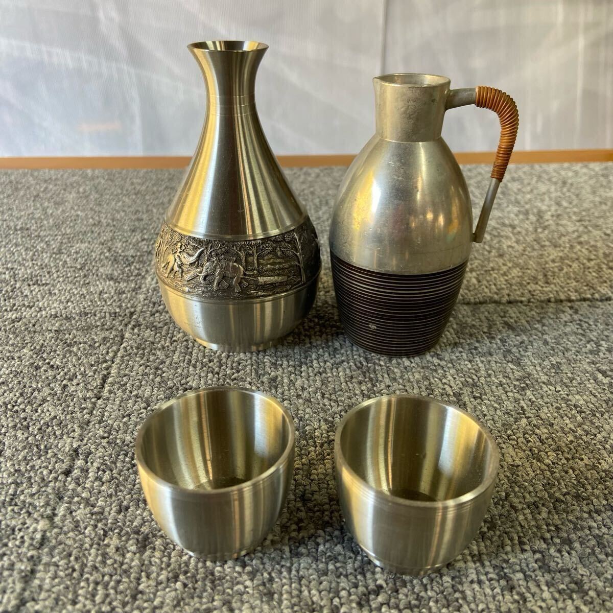 酒器セット 錫製 約1189g 酒器 盃 徳利 本錫 お猪口 錫半 ちろり 酒器セット 錫製 約1189g 酒器 盃 徳利 本錫 お猪口 錫半 ちろり
