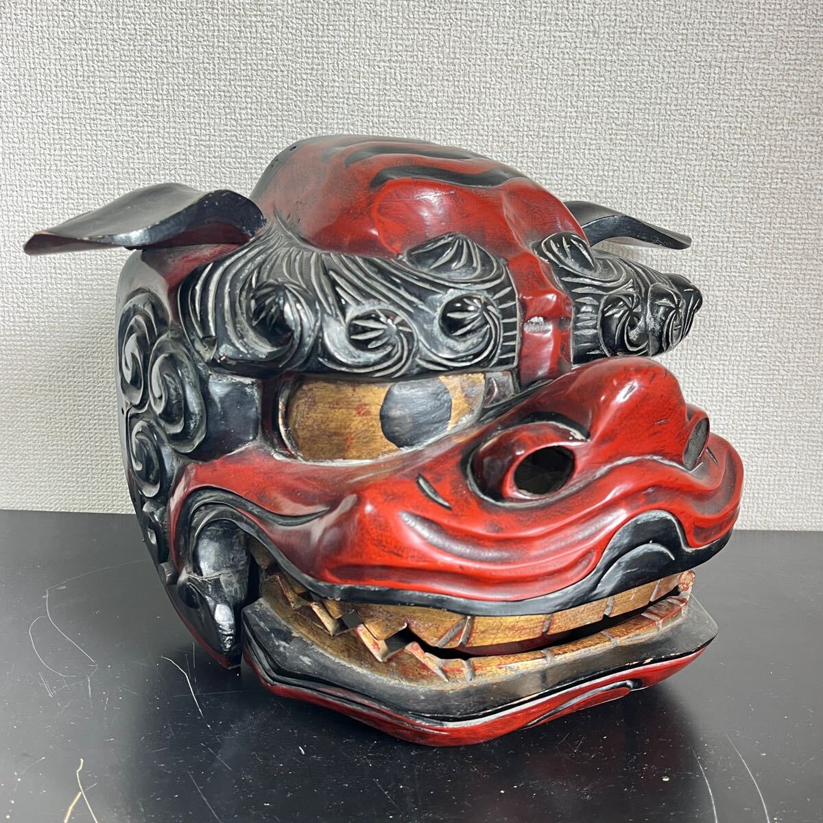 慶應◇コレクター大放出品 時代獅子頭 木彫・黒漆・本金 獅子頭 慶應◇コレクター大放出品 時代獅子頭 木彫・黒漆・本金 獅子頭