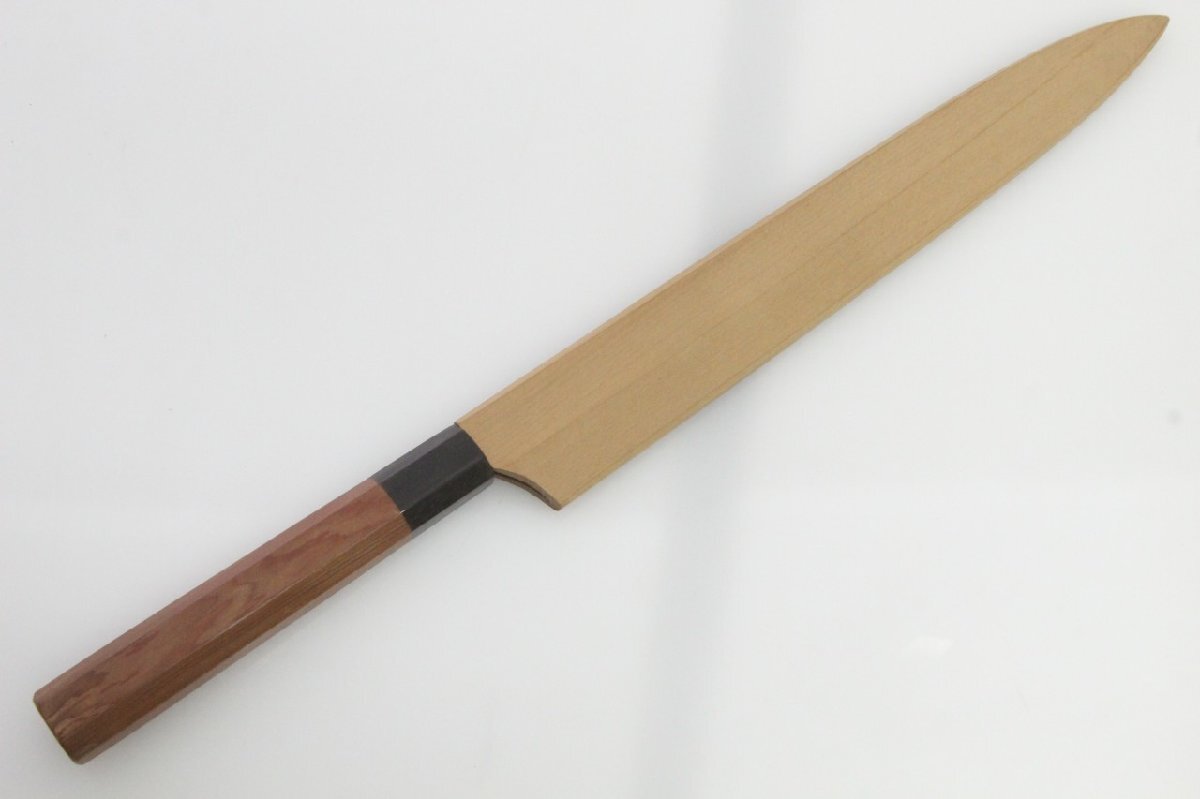 未使用品｜佑成 河豚引包丁 本焼 尺一 純日本鋼 花梨柄 鞘付 KN02-A11373-2L3D
