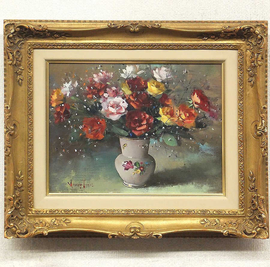 寺井重三「薔薇」油絵・F4号（白銀） 絵画買取・販売の小竹美術