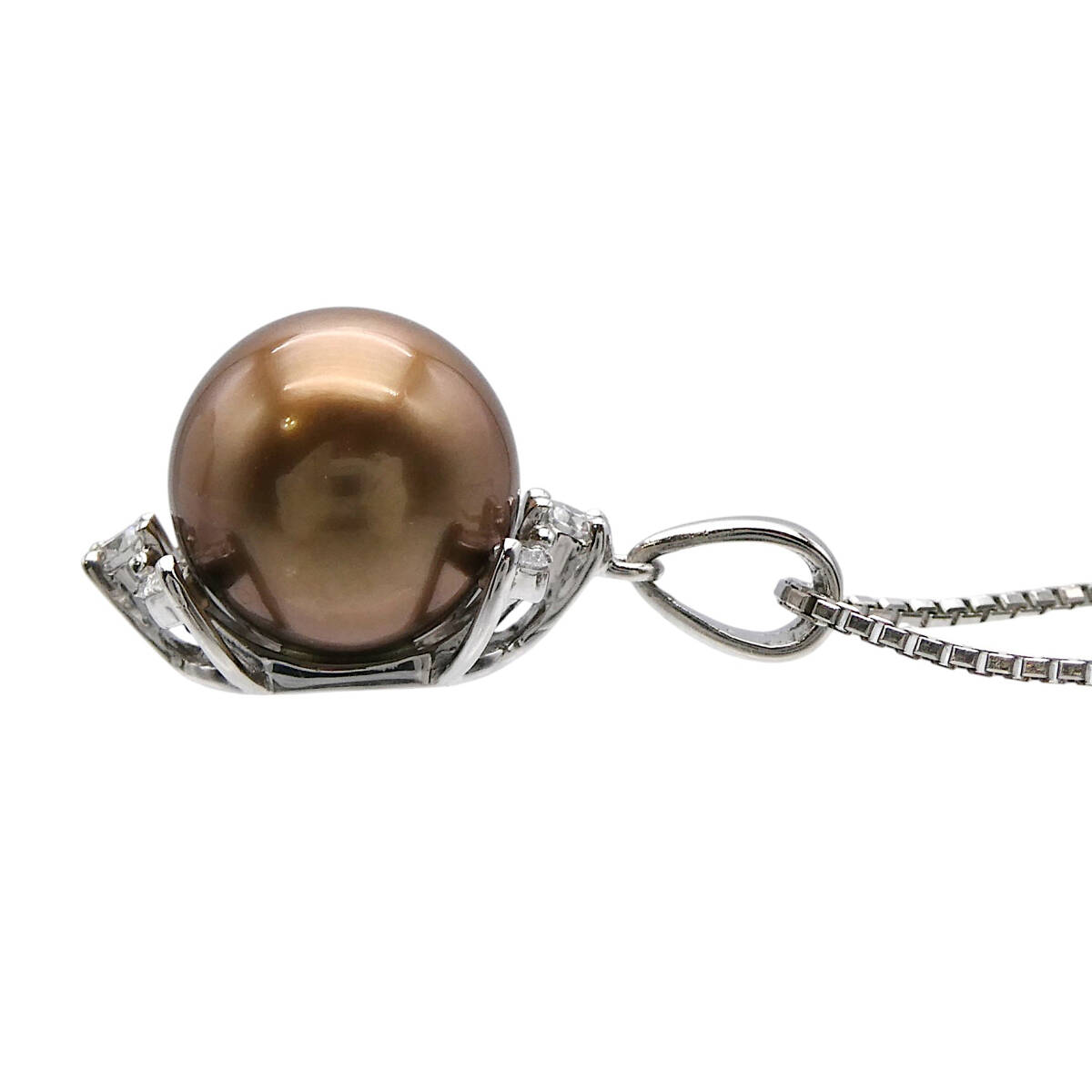 ネックレス Pt850/900 ダイヤ0.30ct ショコラパール11.3mm