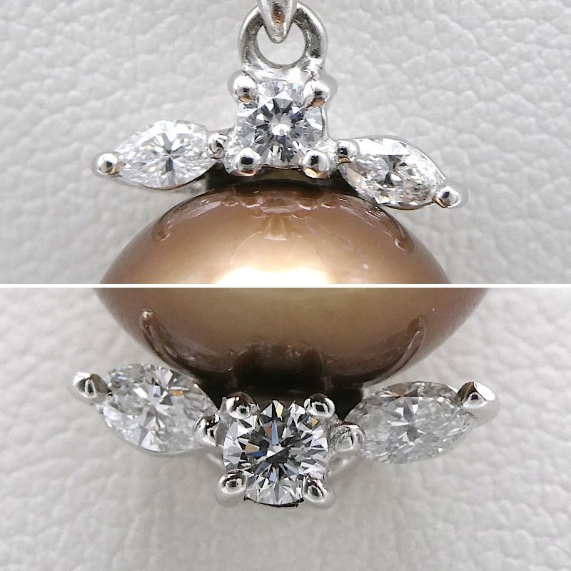 ネックレス Pt850/900 ダイヤ0.30ct ショコラパール11.3mm