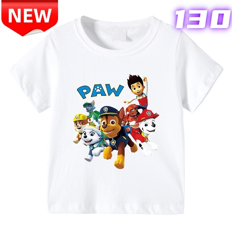 新品子供用 PAW PATROL パウパトロール Tシャツ 白 キッズ 男の子 女の子 半袖 夏服 130 普段着 保育園 幼稚園 小学生 綿100% コットン