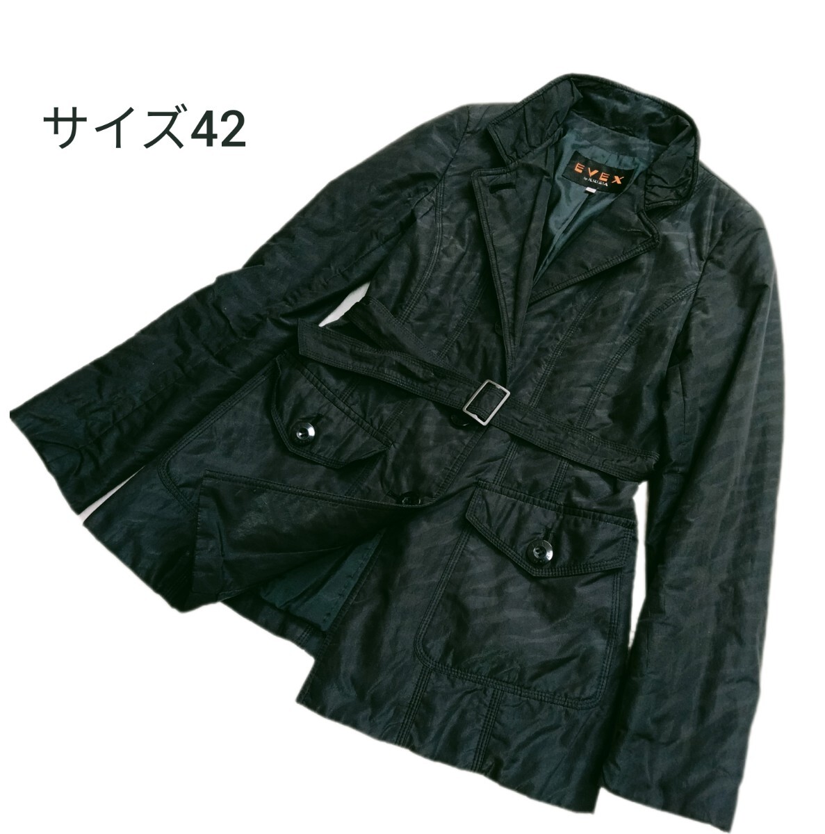 EVEX by KRIZIA*ゼブラ柄*エヴェックス バイ クリツィア*サイズ42*中綿コート*ベルト付き*黒*ブラック*ラメ*レディース_画像1