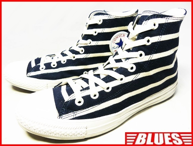 即決★CONVERSE★26.5cm ハイカットスニーカー コンバース メンズ 8 紺 ネイビー ボーダー 8ホールシューズ オールスター マリン