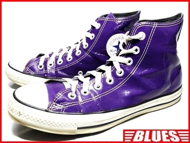 即決★CONVERSE★26cm エナメルハイカットスニーカー コンバース メンズ 7.5 紫 パープル 8ホールシューズ オールスター