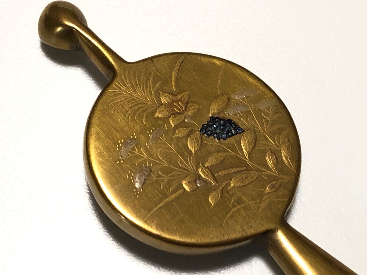 アンティーク 本鼈甲 金蒔絵 螺鈿 6.0g 草花文 平打ち簪【検 アンティーク 本鼈甲 金蒔絵 螺鈿 6.0g 草花文 平打ち簪【検