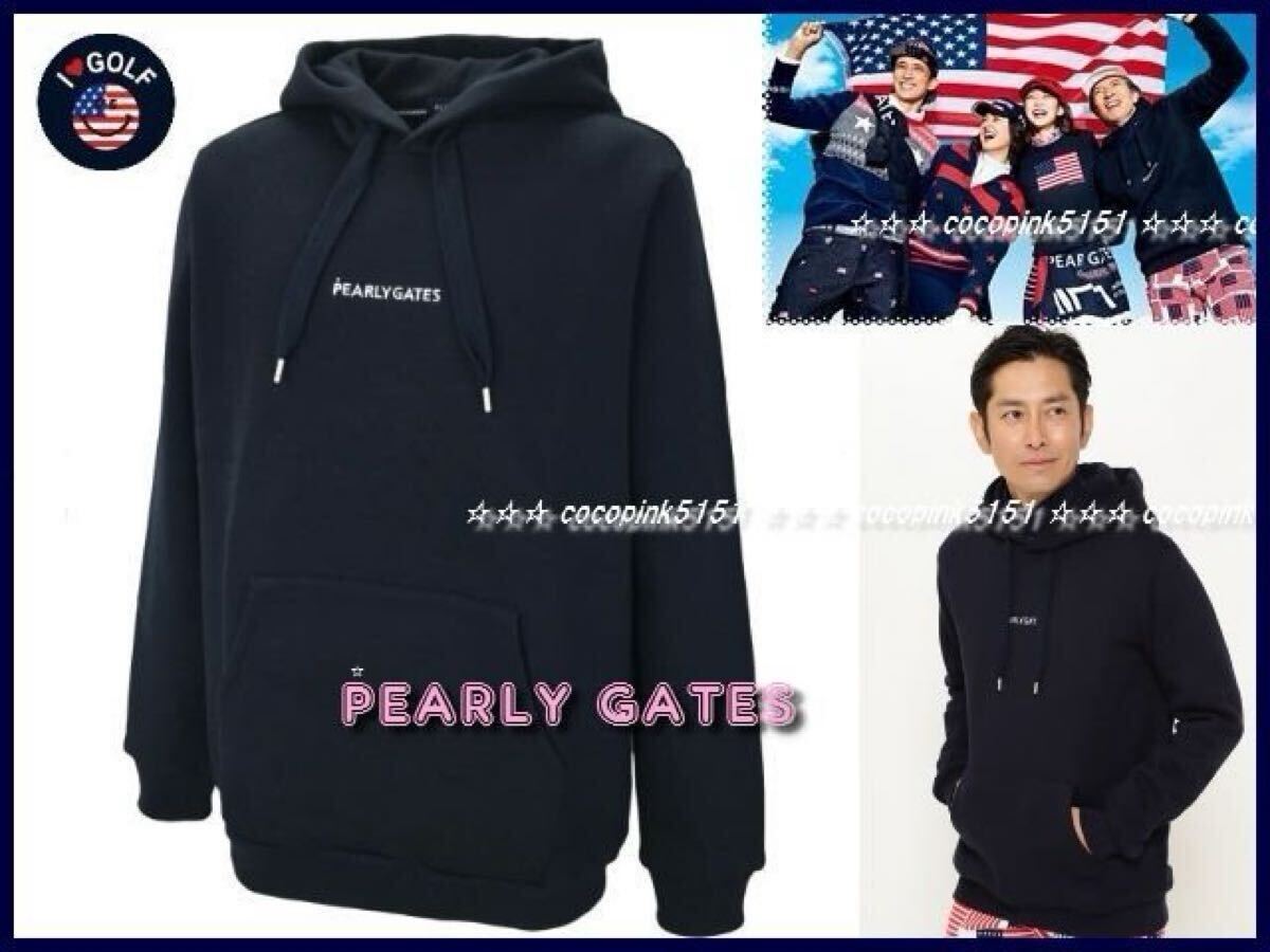 正規本物!★パーリーゲイツ★Americao!!星条旗★ストレッチ裏毛起毛★グラフィック★プルオーバー★フーディ★パーカー★5番(L)ネイビー_画像3