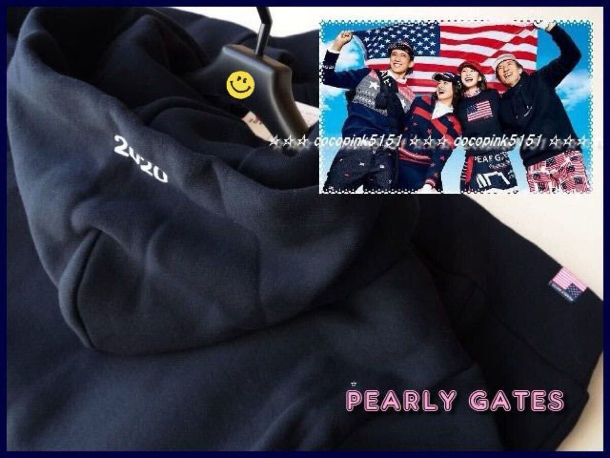 正規本物!★パーリーゲイツ★Americao!!星条旗★ストレッチ裏毛起毛★グラフィック★プルオーバー★フーディ★パーカー★5番(L)ネイビー_画像4