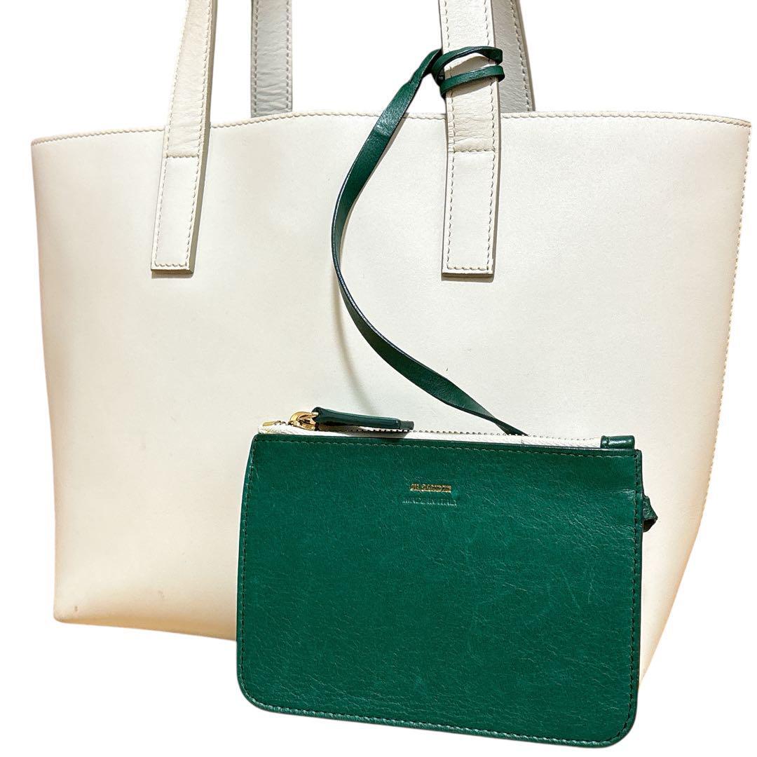 【極美品】JIL SANDER トートバッグ グリーン XIAO レザー シャオ ジル・サンダー レディース レザー トートバッグ グリーン(Jil