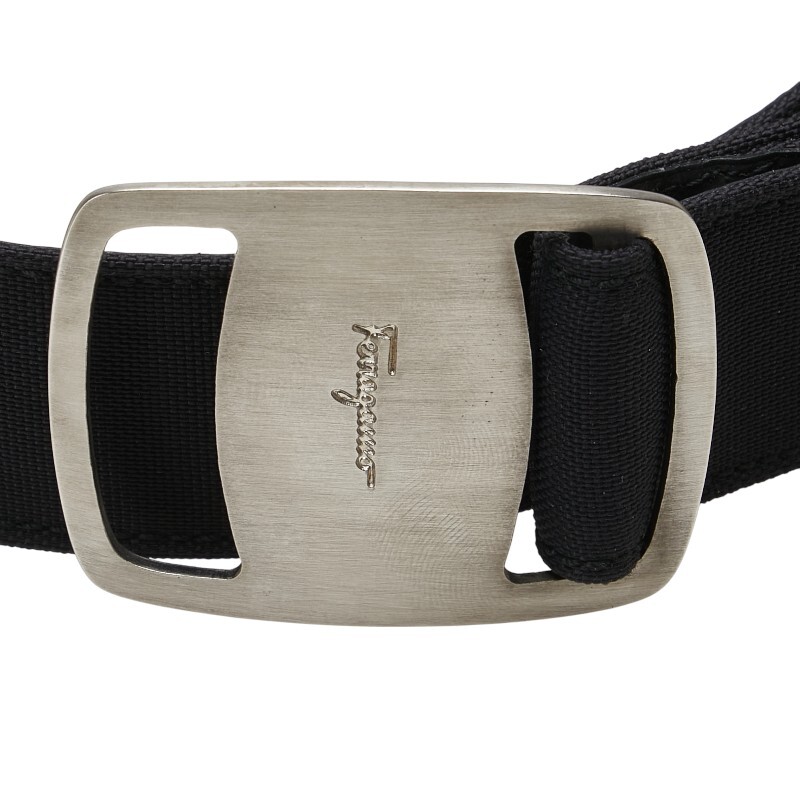  Salvatore Ferragamo vala пряжка ремень размер :S черный серебряный кожа нейлон Salvatore Ferragamo [ б/у ]