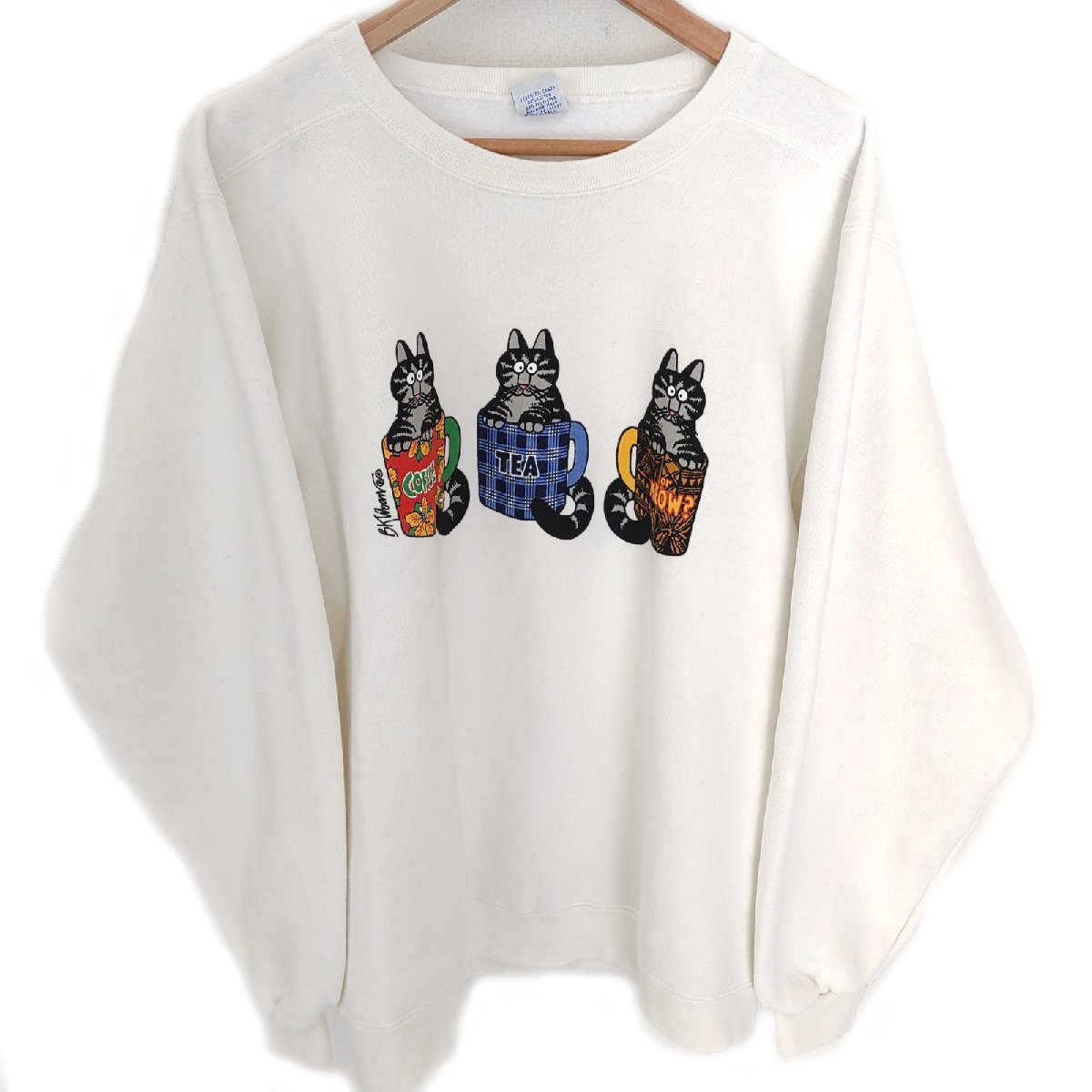 (^w^)b crazy shirts クレイジーシャツ USA制 80s 90s ビンテージ 長袖 スウェット プルオーバー トレーナー カットソー 白 XS O12137DD