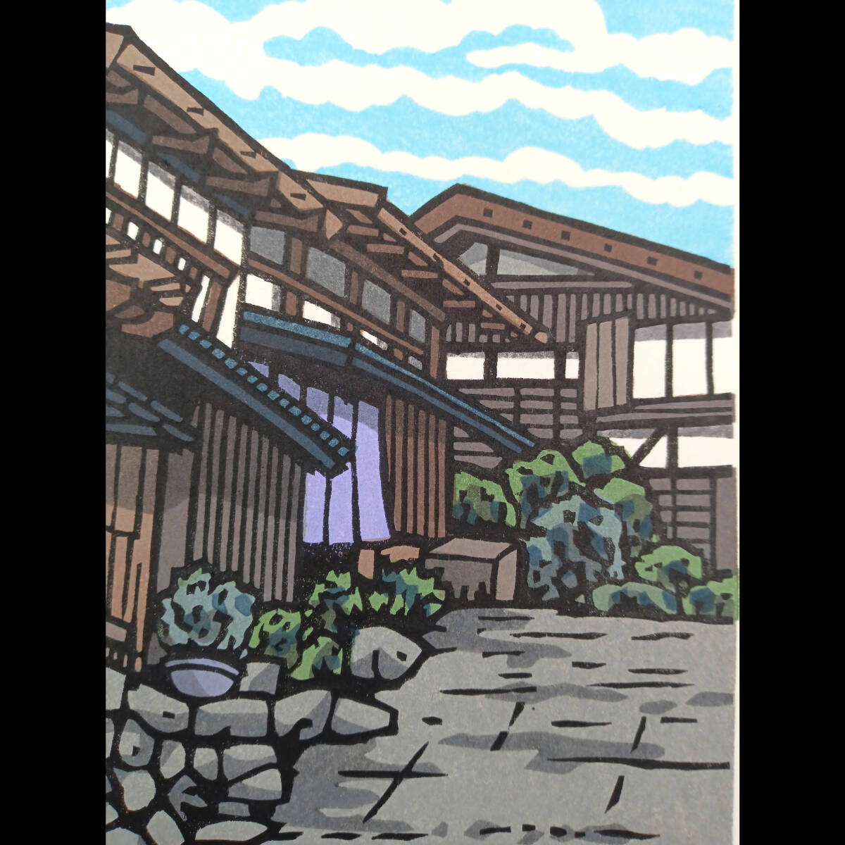 [真作]創作版画　西嶋勝之先生木版画「行雲」サインあり　無限定　☆送料無料 Amazon.co.jp: 真作創作版画 西嶋勝之先生 木版画 はるのくも