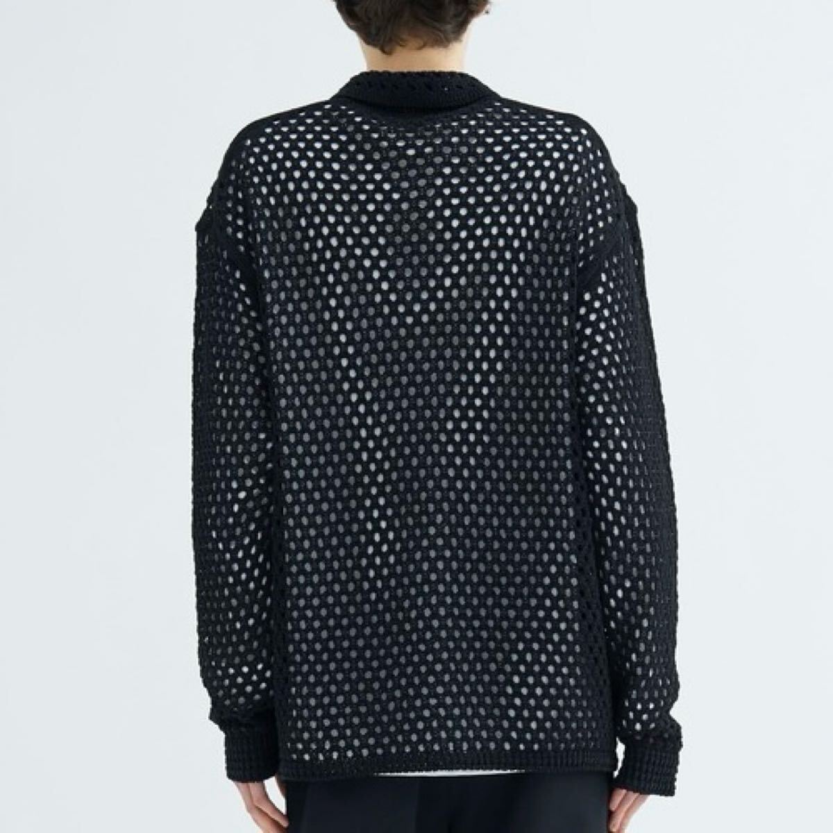 M 美品 LiNoH リノー クロシェ メッシュ ポロニット カーディガン ブラック CROCHET MESH KNIT CARDIGAN_画像5