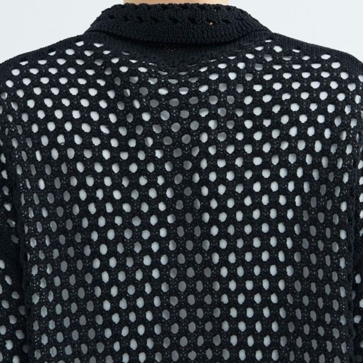 M 美品 LiNoH リノー クロシェ メッシュ ポロニット カーディガン ブラック CROCHET MESH KNIT CARDIGAN_画像8