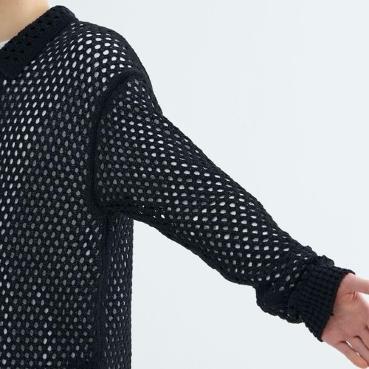 M 美品 LiNoH リノー クロシェ メッシュ ポロニット カーディガン ブラック CROCHET MESH KNIT CARDIGAN_画像9