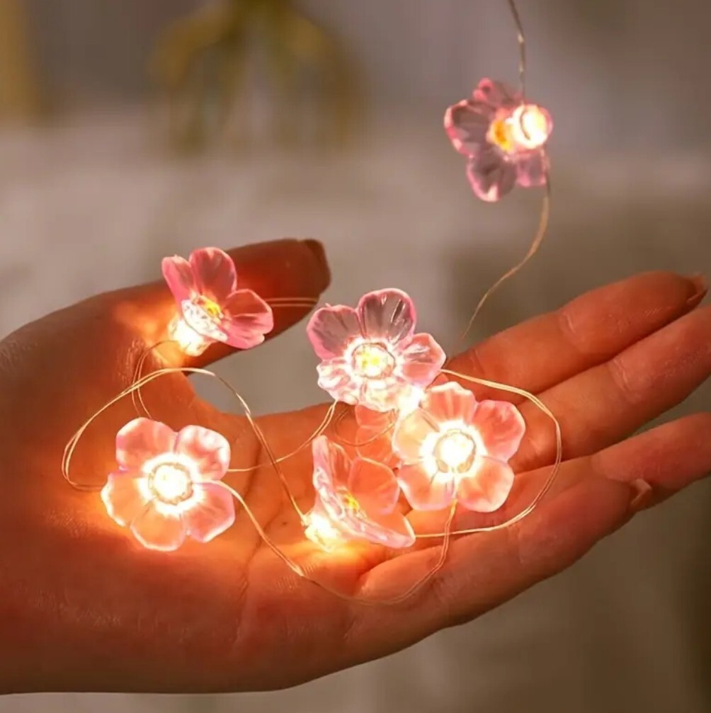 1307【新品未使用】30LED 3M/9.84フィート 単三電池式フェアリーライト フラワー 花 桜 イルミネーション ピンク