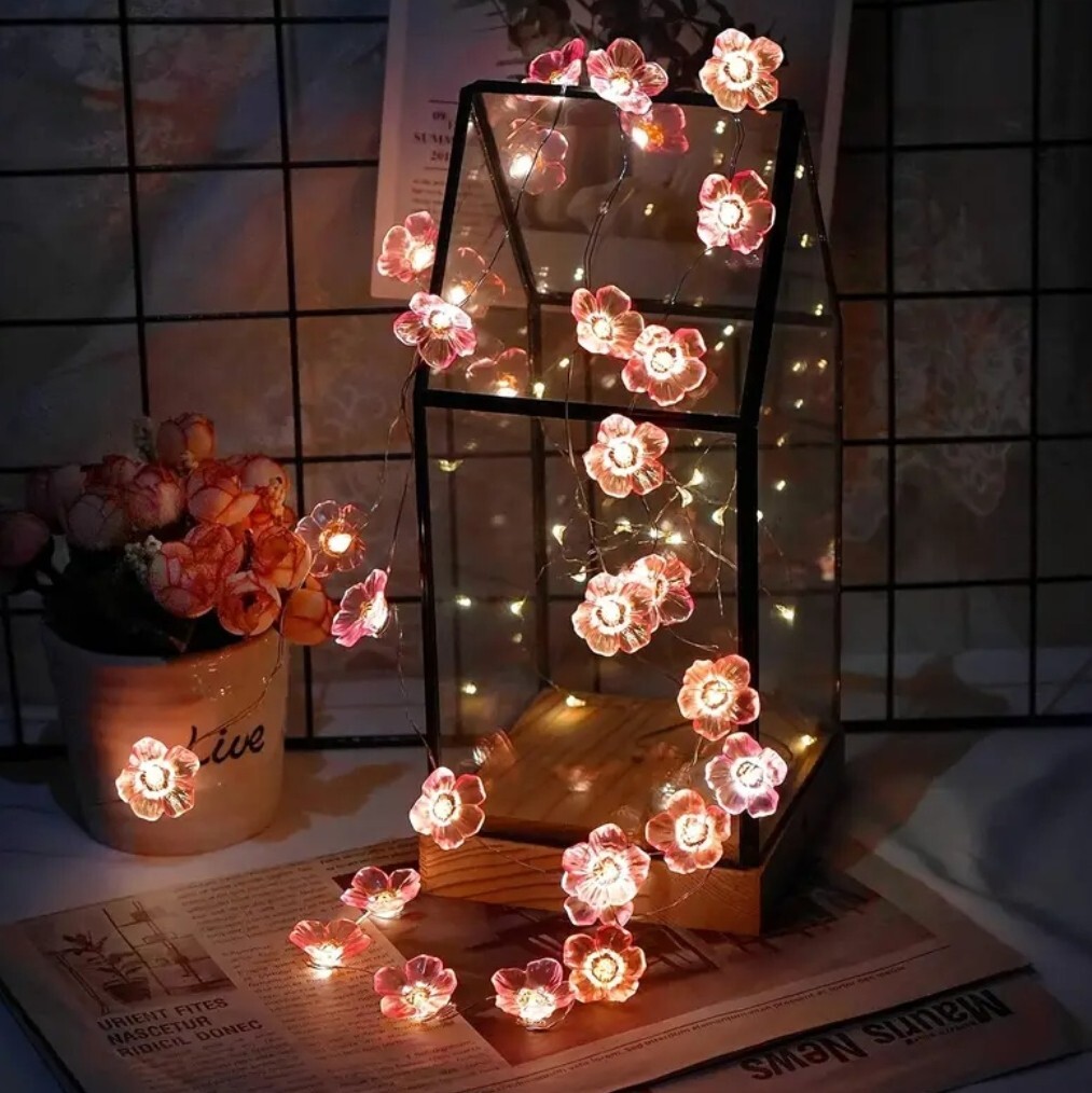 1307【新品未使用】30LED 3M/9.84フィート 単三電池式フェアリーライト フラワー 花 桜 イルミネーション ピンク
