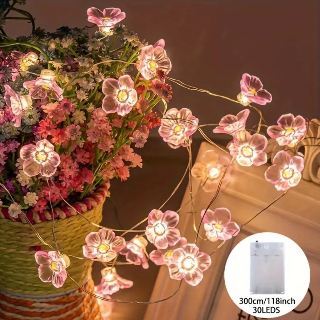 1307【新品未使用】30LED 3M/9.84フィート 単三電池式フェアリーライト フラワー 花 桜 イルミネーション ピンク