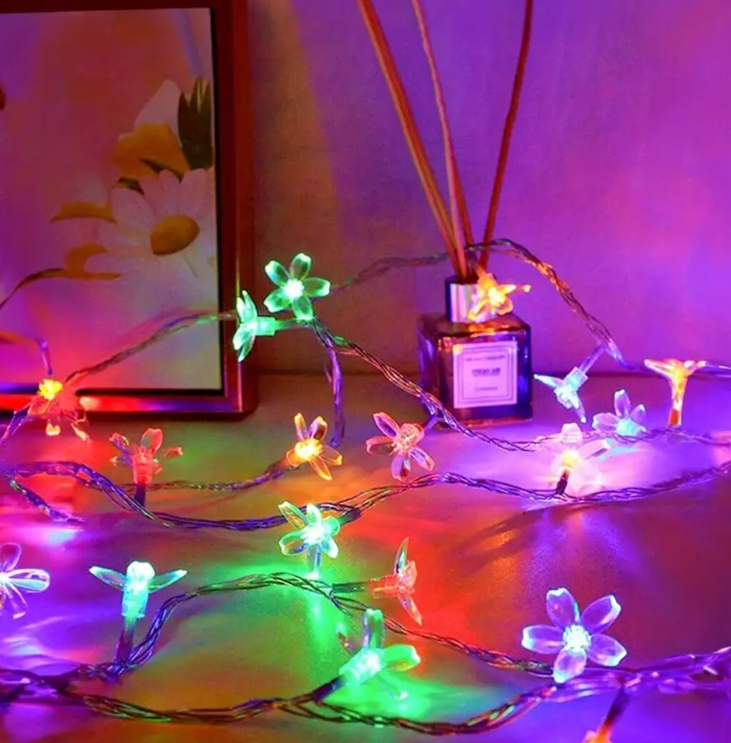 1303【新品未使用】20LED 3M/9.84フィート 単三電池式フェアリーライト フラワー 花 桜 イルミネーション マルチカラー カラフルレインボー