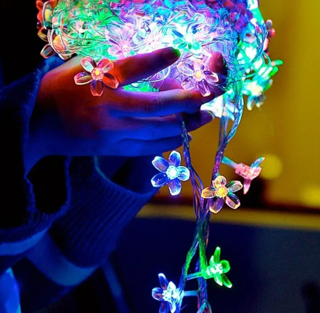 1304【新品未使用】40LED 6M 単三電池式フェアリーライト フラワー 花 桜 イルミネーション マルチカラー カラフルレインボー