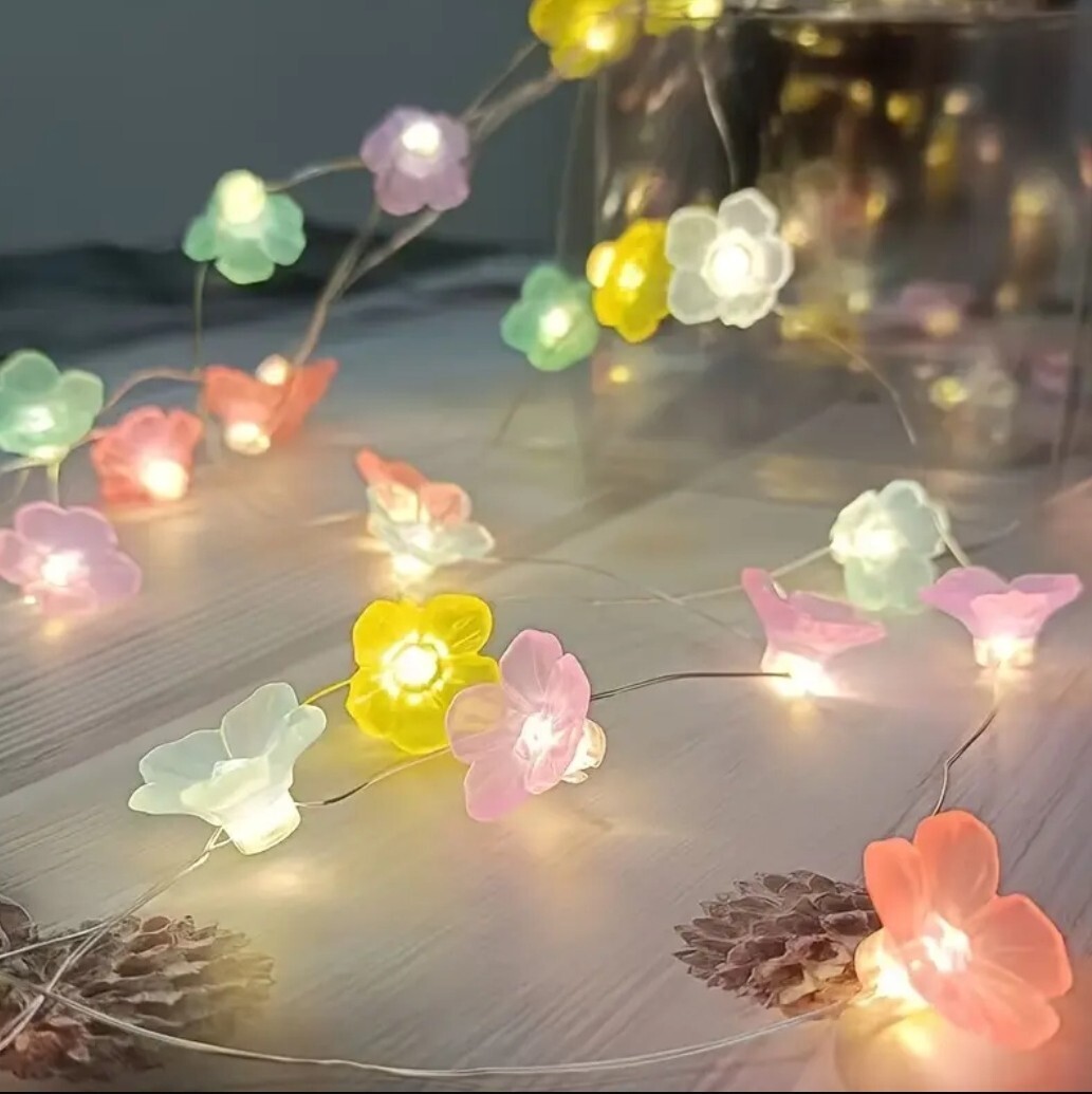 1306【新品未使用】30LED 3M/9.84フィート 単三電池式フェアリーライト フラワー 花 桜 イルミネーション マルチカラー カラフルレインボー