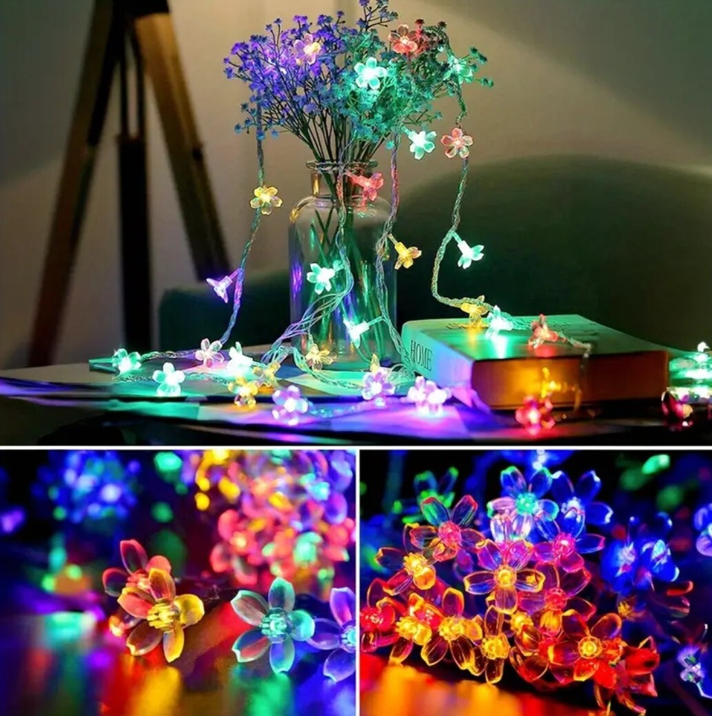 1303【新品未使用】20LED 3M/9.84フィート 単三電池式フェアリーライト フラワー 花 桜 イルミネーション マルチカラー カラフルレインボー