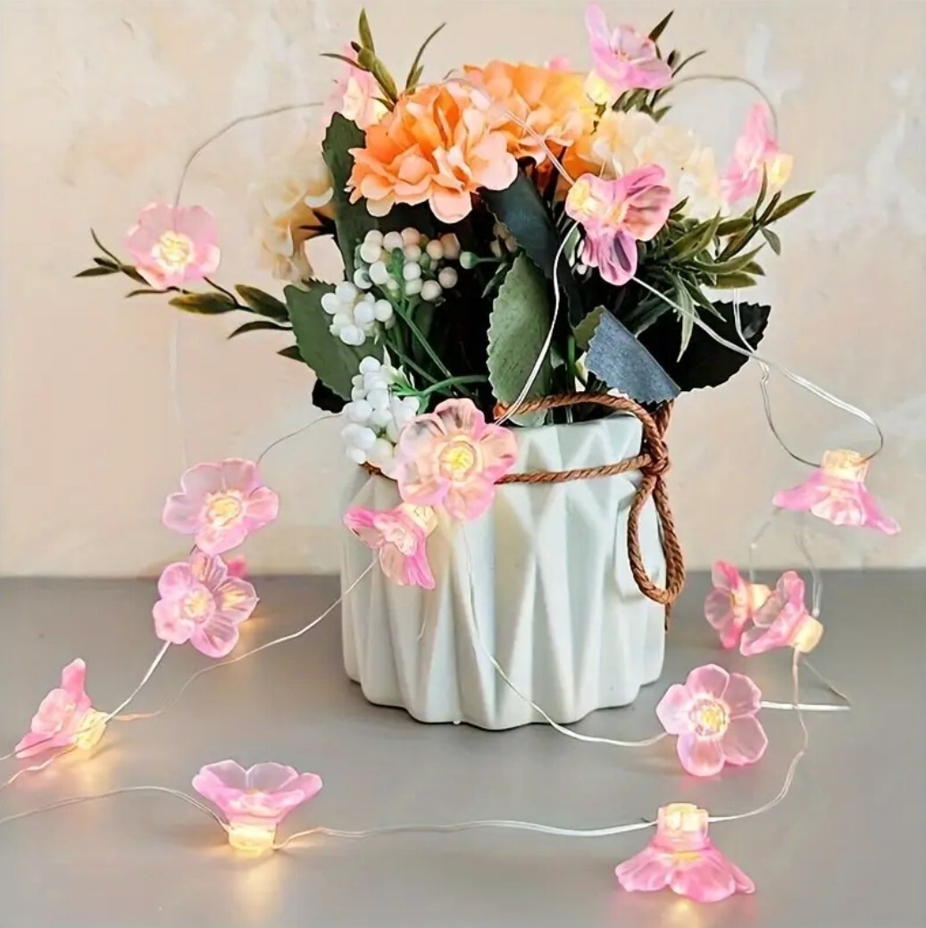 1307【新品未使用】30LED 3M/9.84フィート 単三電池式フェアリーライト フラワー 花 桜 イルミネーション ピンク