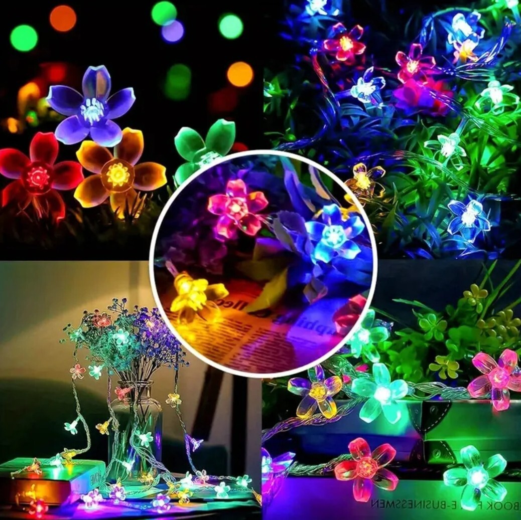 1303【新品未使用】20LED 3M/9.84フィート 単三電池式フェアリーライト フラワー 花 桜 イルミネーション マルチカラー カラフルレインボー