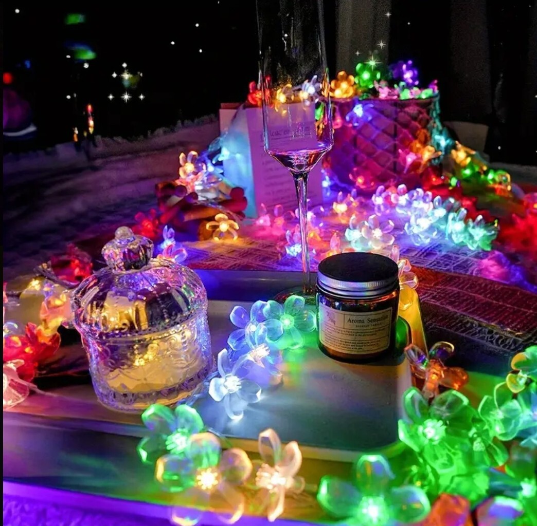 1304【新品未使用】40LED 6M 単三電池式フェアリーライト フラワー 花 桜 イルミネーション マルチカラー カラフルレインボー
