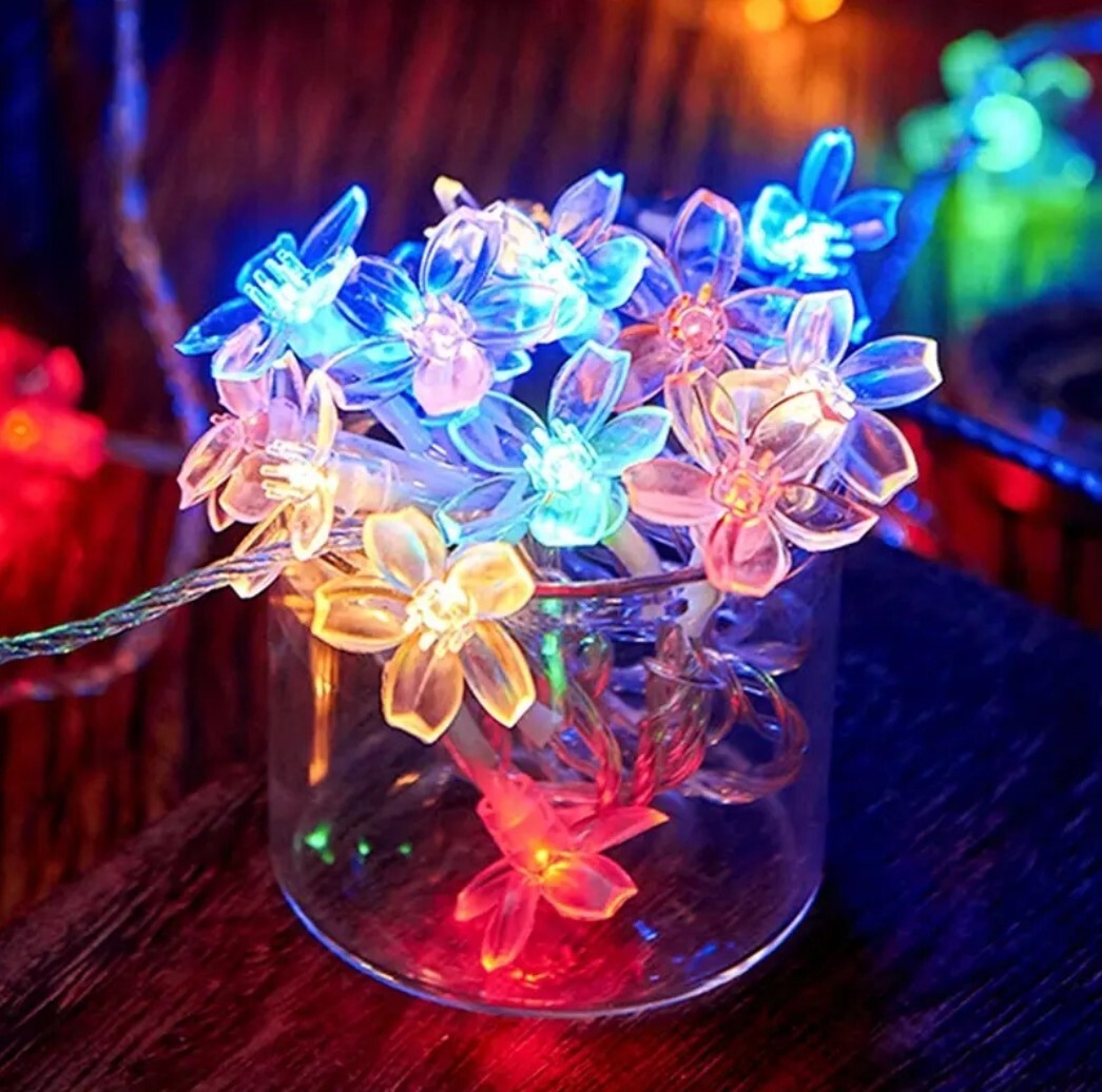 1303【新品未使用】20LED 3M/9.84フィート 単三電池式フェアリーライト フラワー 花 桜 イルミネーション マルチカラー カラフルレインボー
