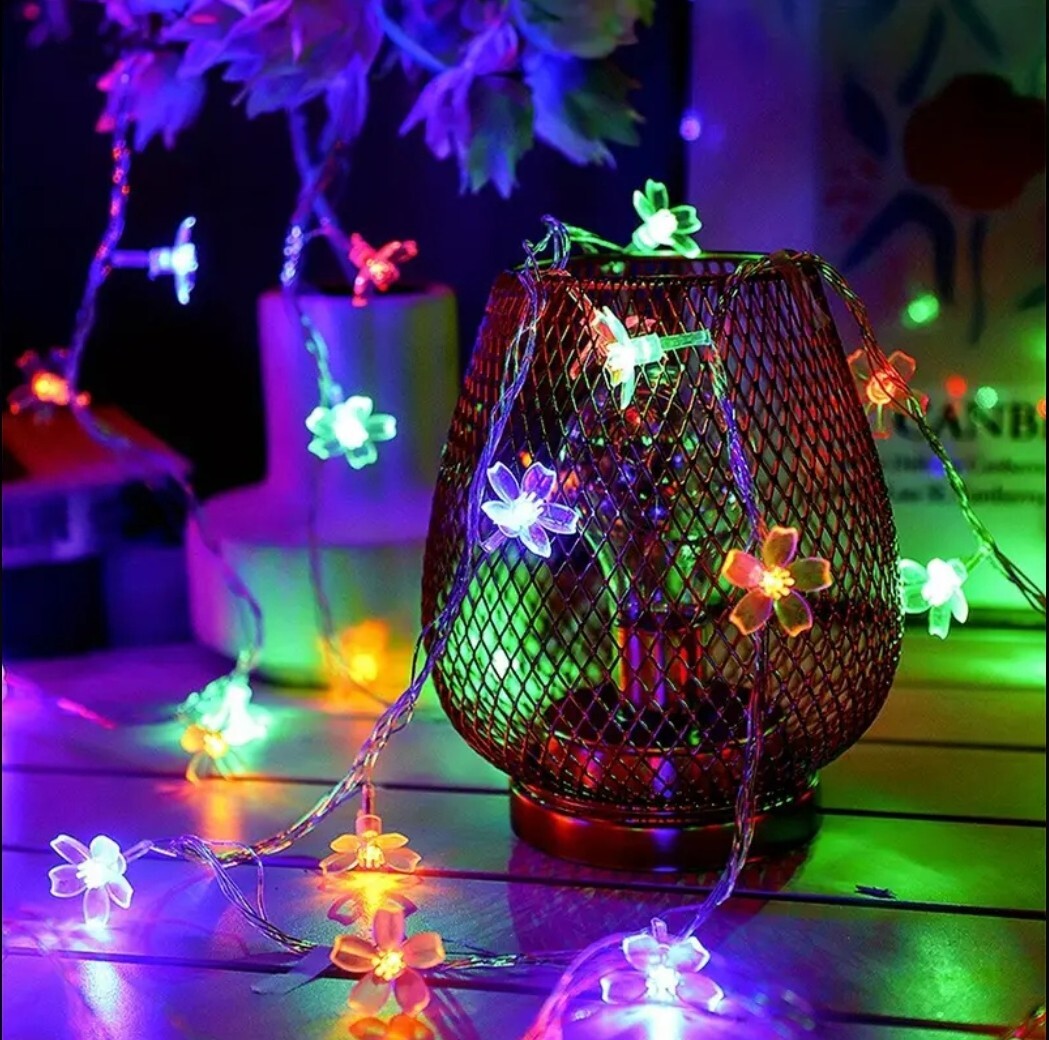 1304【新品未使用】40LED 6M 単三電池式フェアリーライト フラワー 花 桜 イルミネーション マルチカラー カラフルレインボー
