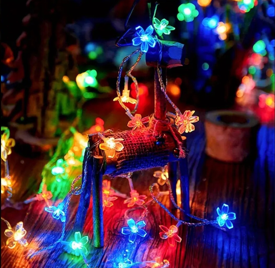 1304【新品未使用】40LED 6M 単三電池式フェアリーライト フラワー 花 桜 イルミネーション マルチカラー カラフルレインボー