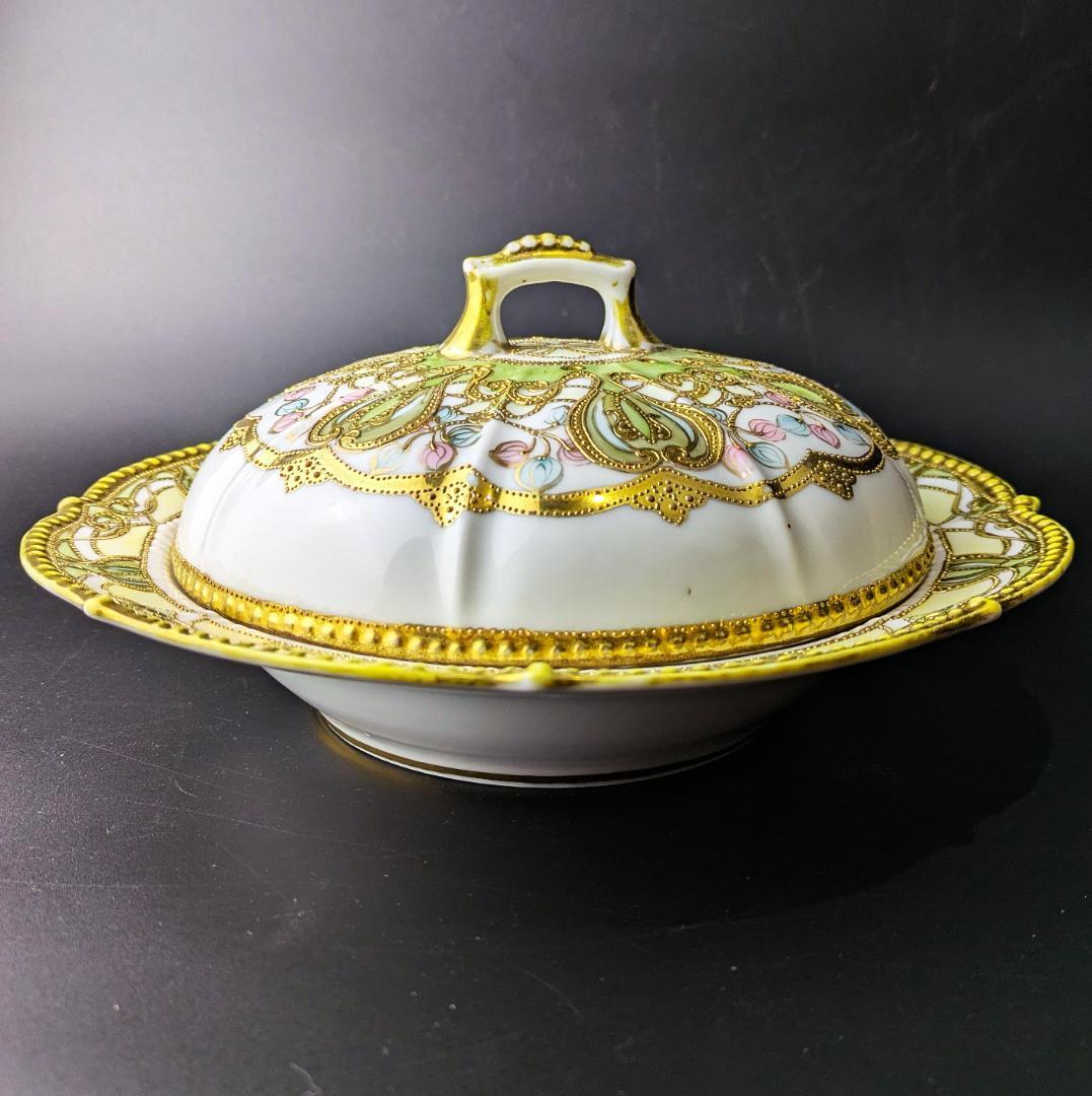 1円出品!里帰り☆オールドノリタケ☆金彩金盛上花綱紋様 1円出品!里帰り☆オールドノリタケ☆金彩金盛上花綱紋様