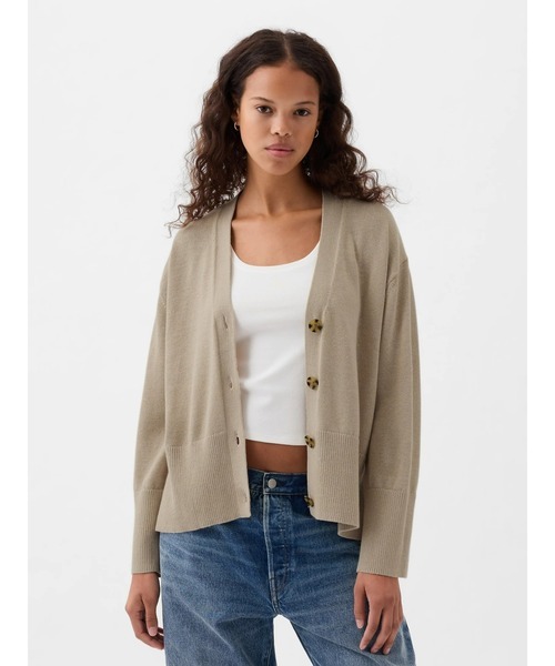 「GAP」 ニットカーディガン L ベージュ レディース