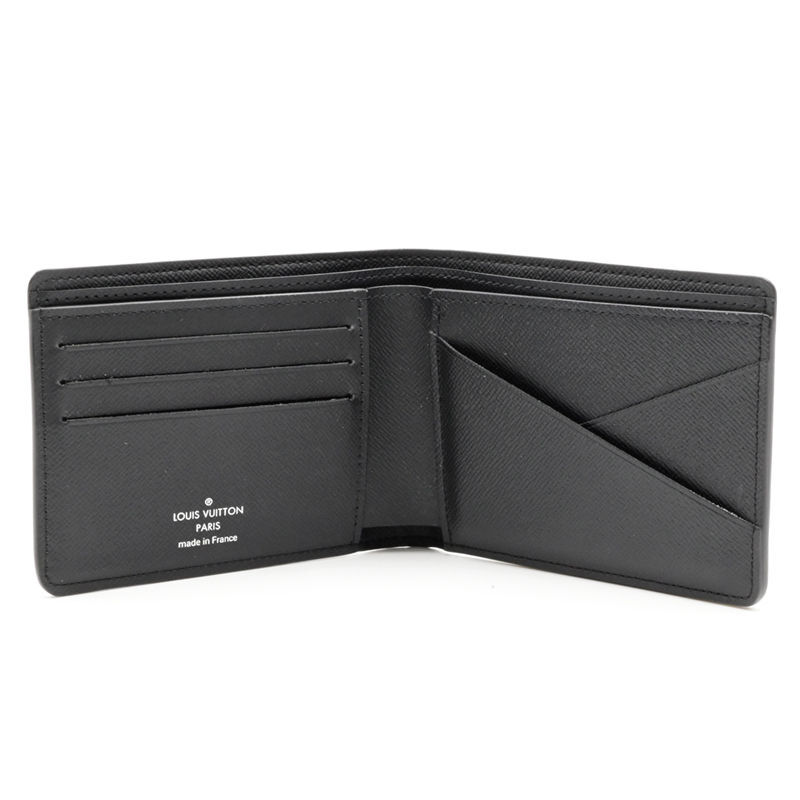 ルイヴィトン ポルトフォイユミュルティプル M30295 タイガ ブラック 二つ折り財布 2つ折り財布 小銭入れなし 黒 中古 送料無料_画像4