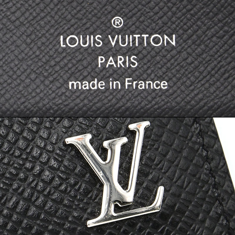 ルイヴィトン ポルトフォイユミュルティプル M30295 タイガ ブラック 二つ折り財布 2つ折り財布 小銭入れなし 黒 中古 送料無料_画像5