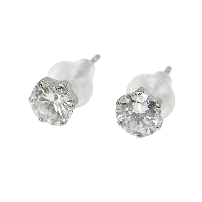 Gカラー/SI2/Good/0.391ct/0.356ct天然ダイヤモンドピアス Pt900 仕上済 両耳用 キャッチ式 1粒ダイヤ プラチナ 地金0.3g 中古 送料無料