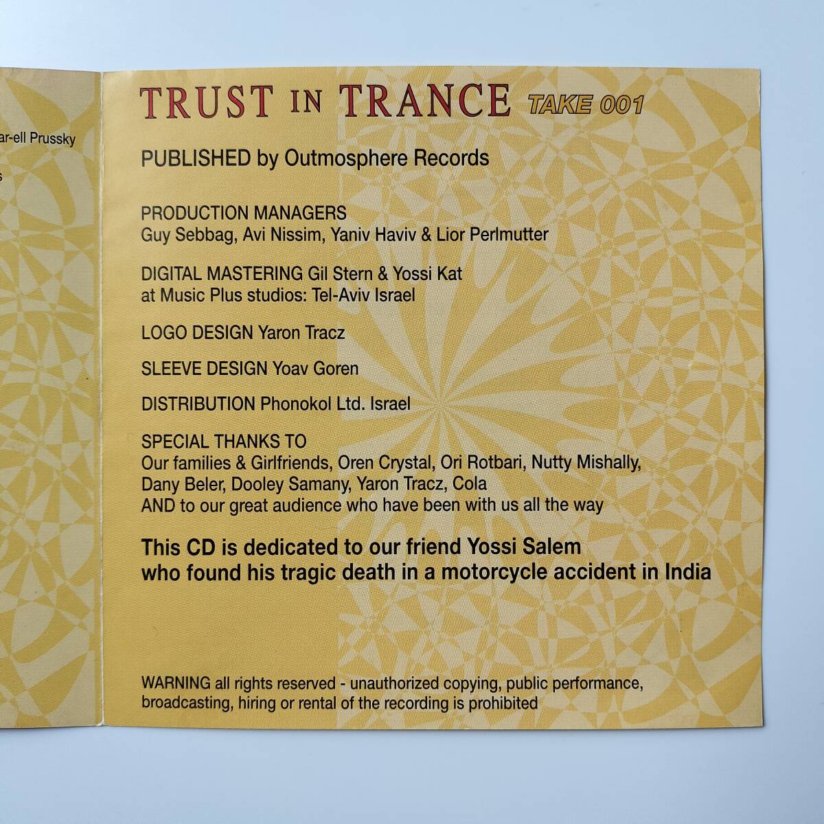 TRUST IN TRANCE - TRUST TAKE 001 /1994 Outmosphere Records OUTMO CD 001 goa trance《 SFX - Y-Selem 》_画像4