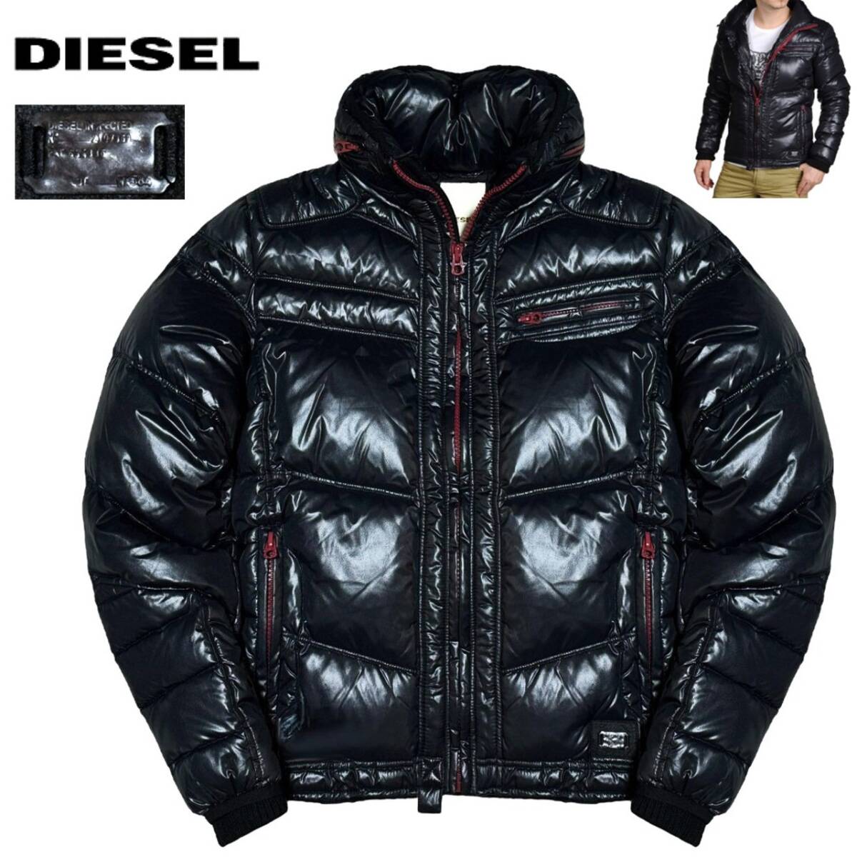  превосходный товар обычная цена 4.5 десять тысяч шедевр высшее .DIESEL дизель WEROCK нашивка воротник внутри капот встроенный автомобиль i колено Biker пуховик M чёрный красный Rider's 